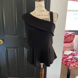 Thalia - Black Asymmetrical Peplum Top - Size M